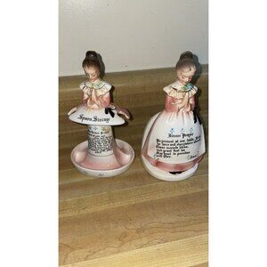 Vintage Enesco Pink Prayer Lady Napkin Holder + spoon holder prayer lady shabby